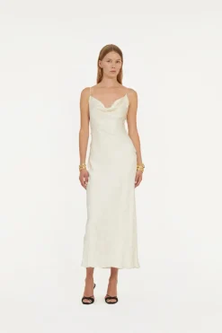 Bridal|Dresses-ROTATE Birger Christensen Satin Midi Dress White Egret Comb. color