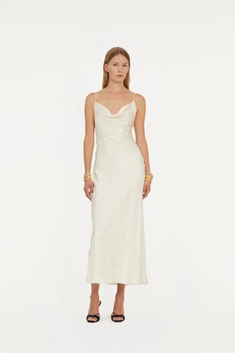 Bridal|Dresses-ROTATE Birger Christensen Satin Midi Dress White Egret Comb. color