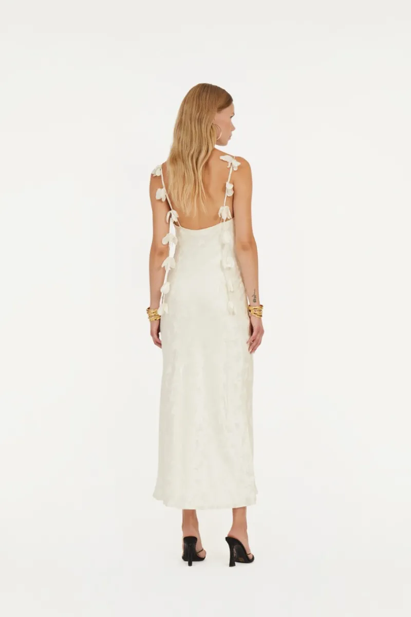 Bridal|Dresses-ROTATE Birger Christensen Satin Midi Dress White Egret Comb. color