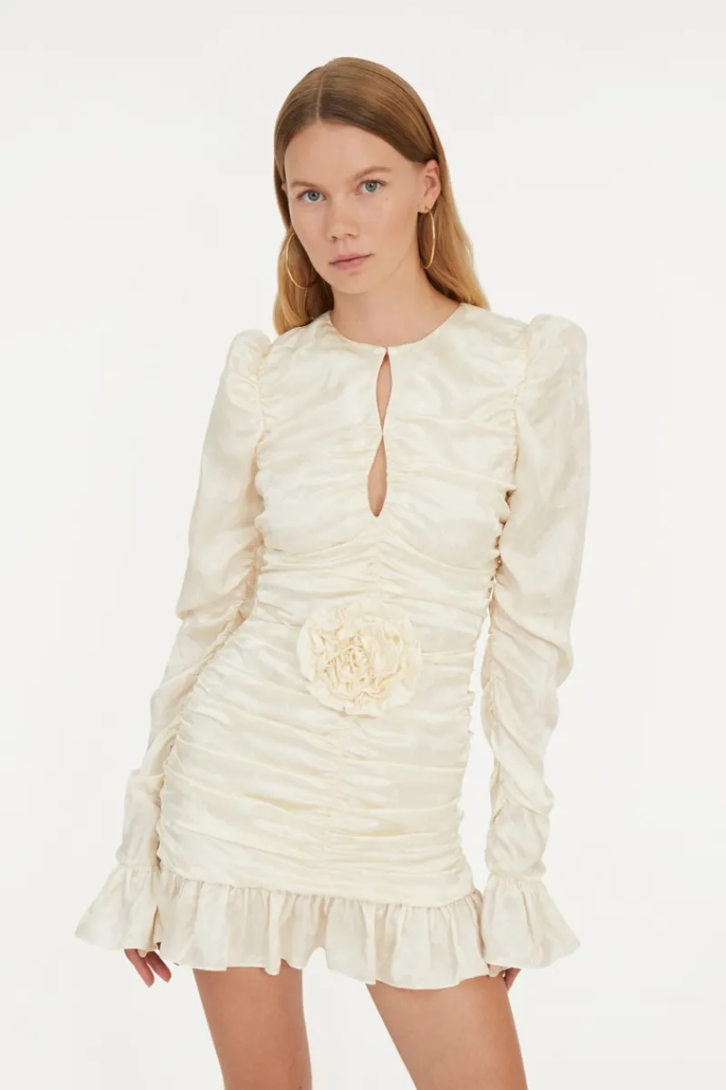 Bridal|Mini Dresses-ROTATE Birger Christensen Satin Mini Dress White Egret Comb. color