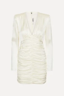 Bridal|Mini Dresses-ROTATE Birger Christensen Satin Mini Gathered Dress Creme White Egret color