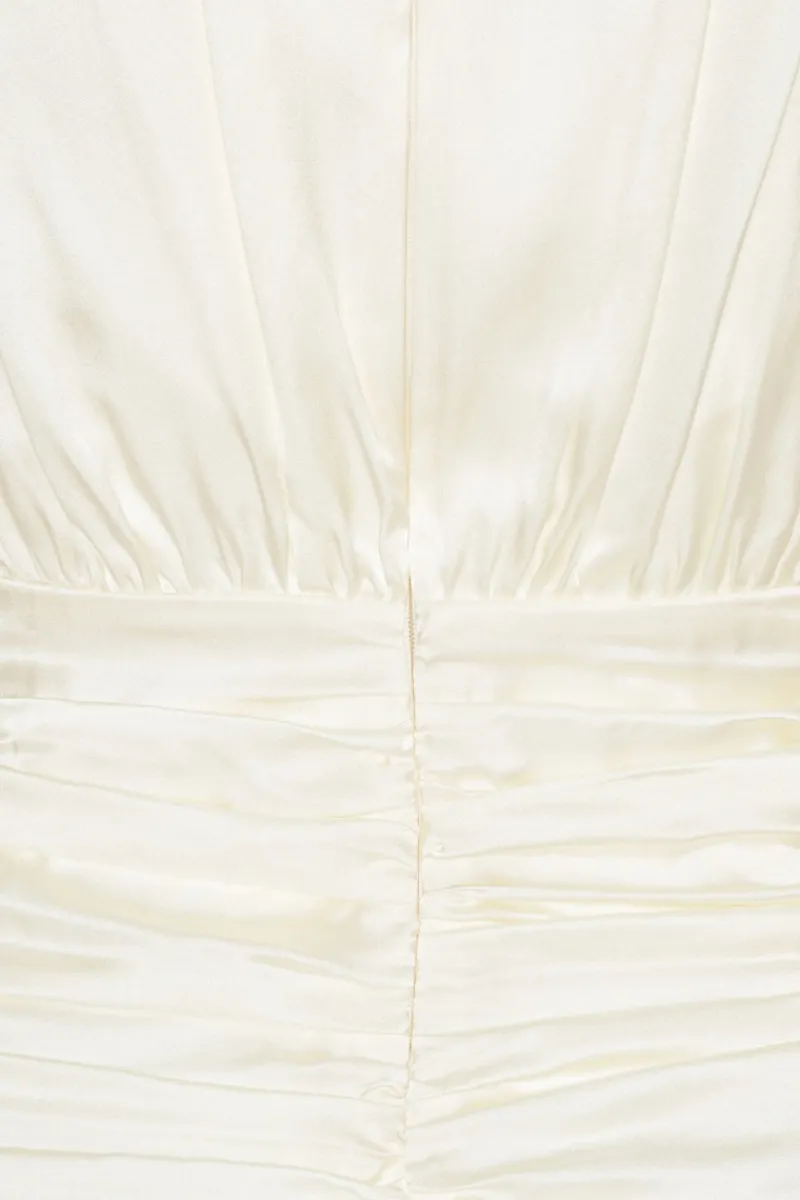 Bridal|Mini Dresses-ROTATE Birger Christensen Satin Mini Gathered Dress Creme White Egret color