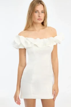 Mini Dresses|Dresses-ROTATE Birger Christensen Satin Mini Ruffle Dress White Egret color