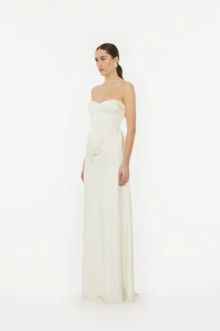 Bridal|Maxi Dress-ROTATE Birger Christensen Satin Pearl Corset Dress White Egret color