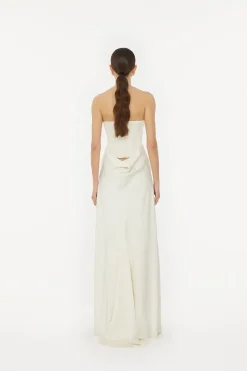Bridal|Maxi Dress-ROTATE Birger Christensen Satin Pearl Corset Dress White Egret color