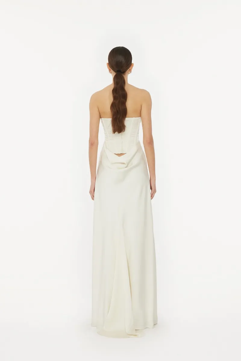Bridal|Maxi Dress-ROTATE Birger Christensen Satin Pearl Corset Dress White Egret color