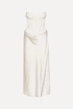 Bridal|Maxi Dress-ROTATE Birger Christensen Satin Pearl Corset Dress White Egret color
