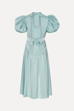 Maxi Dress|Dresses-ROTATE Birger Christensen Satin Puff Midi Dress Dusty Blue Blue Haze color