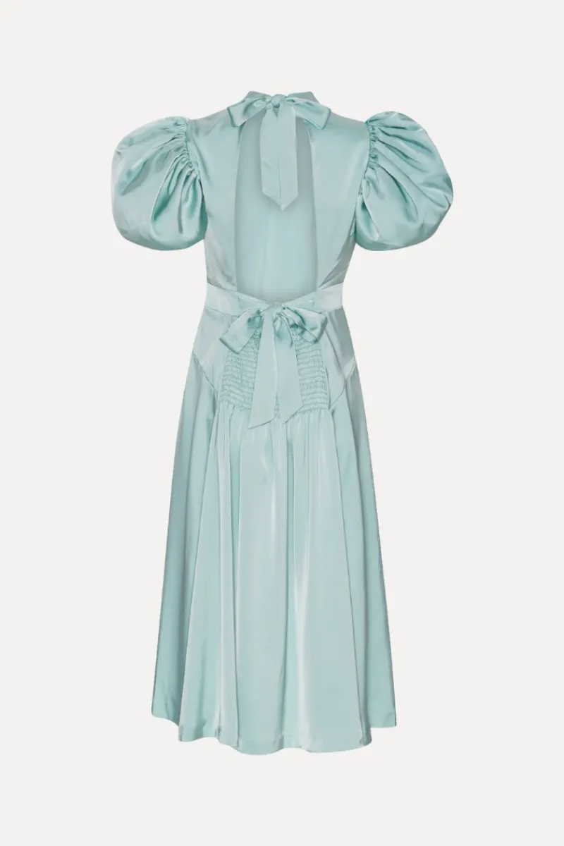 Maxi Dress|Dresses-ROTATE Birger Christensen Satin Puff Midi Dress Dusty Blue Blue Haze color