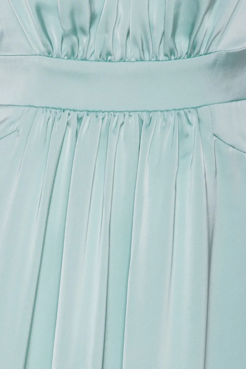 Maxi Dress|Dresses-ROTATE Birger Christensen Satin Puff Midi Dress Dusty Blue Blue Haze color