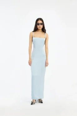 Maxi Dress|Dresses-ROTATE Birger Christensen Satin Strap Maxi Dress Light Blue Plein Air color
