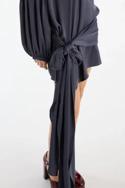 Mini Dresses|Dresses-ROTATE Birger Christensen Satin Strap Tie Dress Dark Blue Graphite color