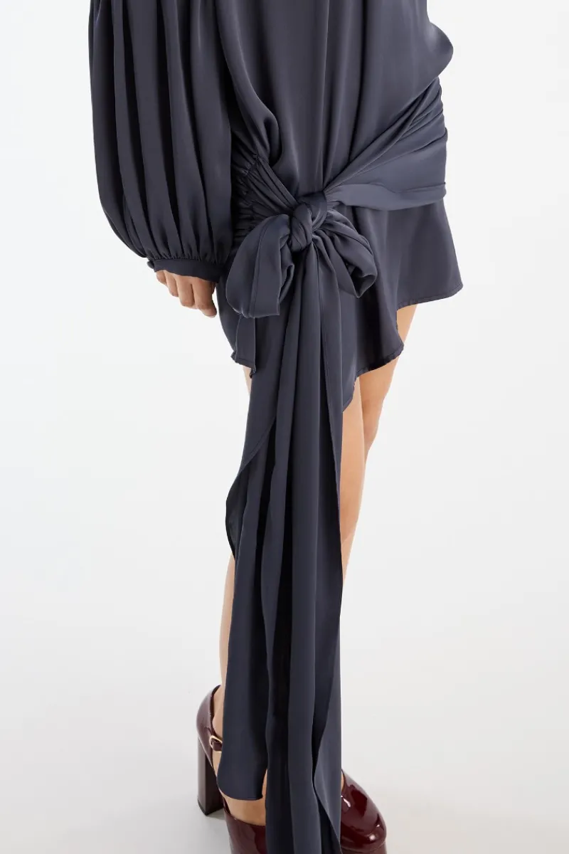 Mini Dresses|Dresses-ROTATE Birger Christensen Satin Strap Tie Dress Dark Blue Graphite color