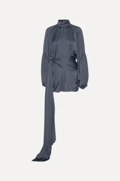 Mini Dresses|Dresses-ROTATE Birger Christensen Satin Strap Tie Dress Dark Blue Graphite color