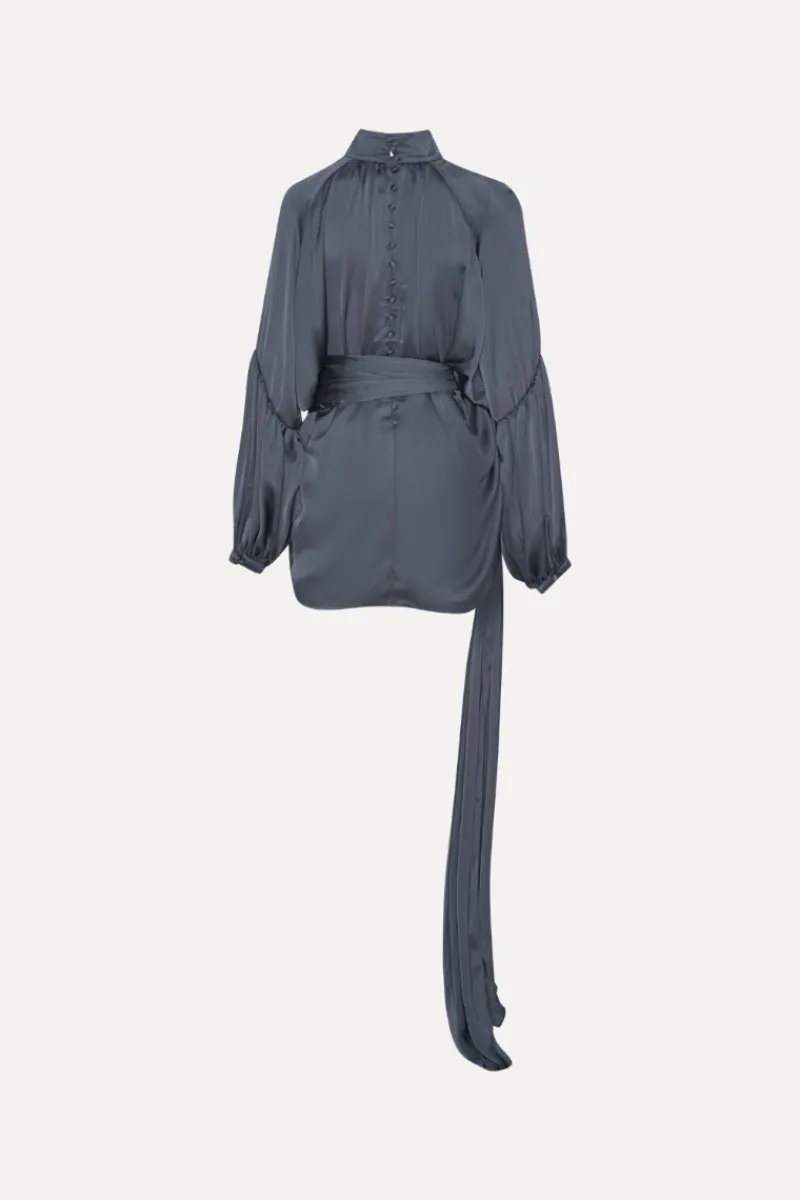 Mini Dresses|Dresses-ROTATE Birger Christensen Satin Strap Tie Dress Dark Blue Graphite color