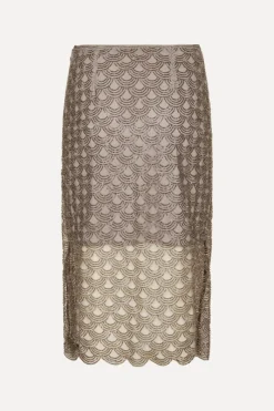 Skirts-ROTATE Birger Christensen Scallop Sequin Midi Skirt Taupe Gull Grey color