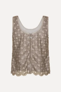 Tops-ROTATE Birger Christensen Scallop Sequin Top Taupe Gull Grey color