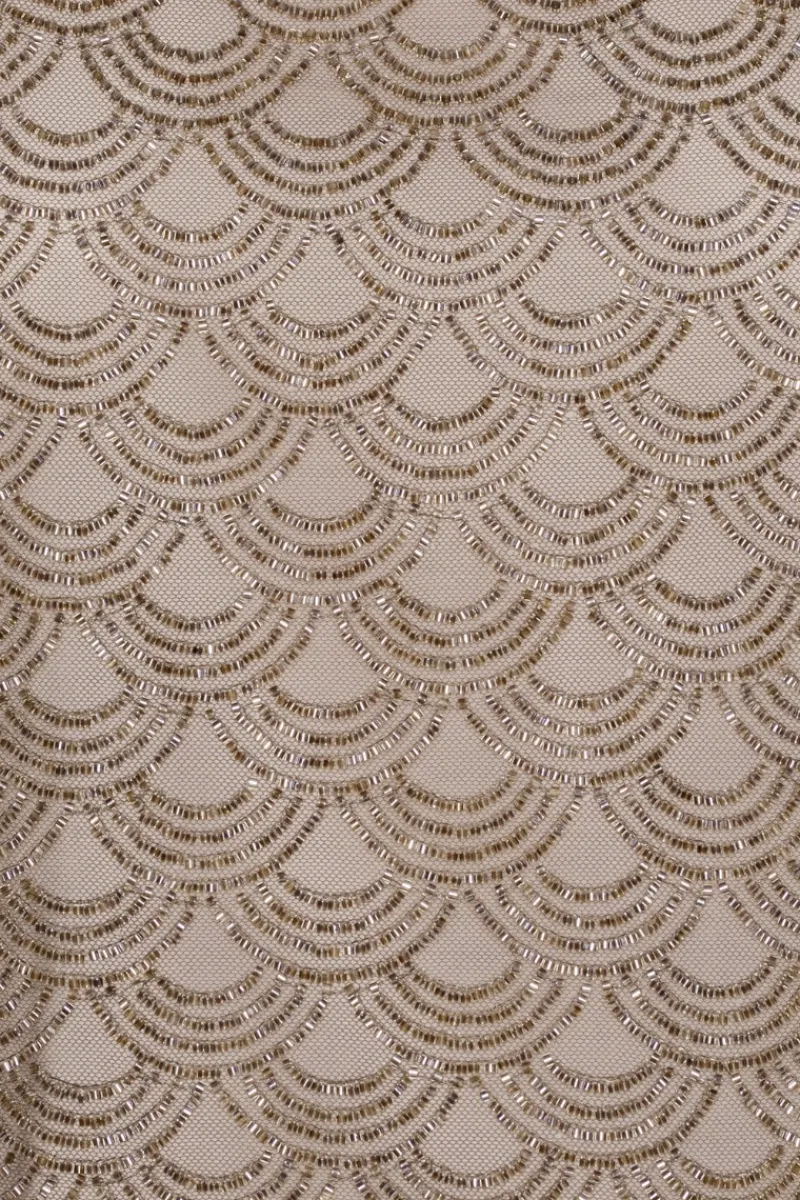 Tops-ROTATE Birger Christensen Scallop Sequin Top Taupe Gull Grey color