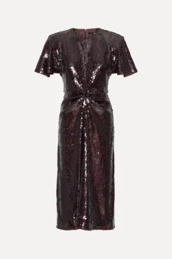 Sequins|Midi Dresses-ROTATE Birger Christensen Sequin Dress W. Slit Dark Brown Chocolate Plum (Brown) Comb. color
