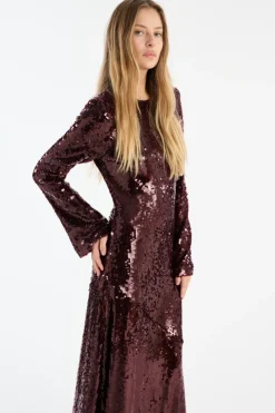 Sequins|Maxi Dress-ROTATE Birger Christensen Sequin Maxi Dress Burgundy Zinfandelcolor