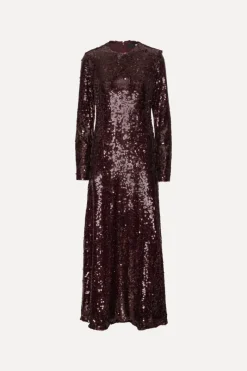 Sequins|Maxi Dress-ROTATE Birger Christensen Sequin Maxi Dress Burgundy Zinfandelcolor