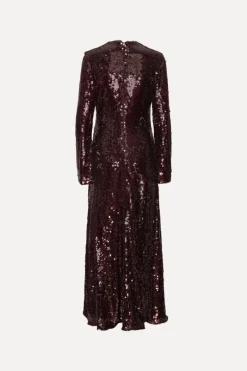 Sequins|Maxi Dress-ROTATE Birger Christensen Sequin Maxi Dress Burgundy Zinfandelcolor