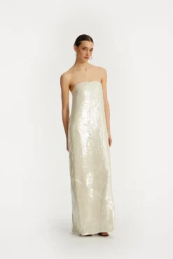 Bridal|Sequins-ROTATE Birger Christensen Sequin Maxi Dress White Egret color