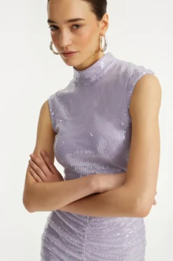 Sequins|Midi Dresses-ROTATE Birger Christensen Sequin Midi Dress Purple Misty Lilac color