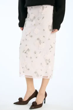 Skirts-ROTATE Birger Christensen Sequin Midi Pencil Skirt Light Pink Lilac Ash Comb. color