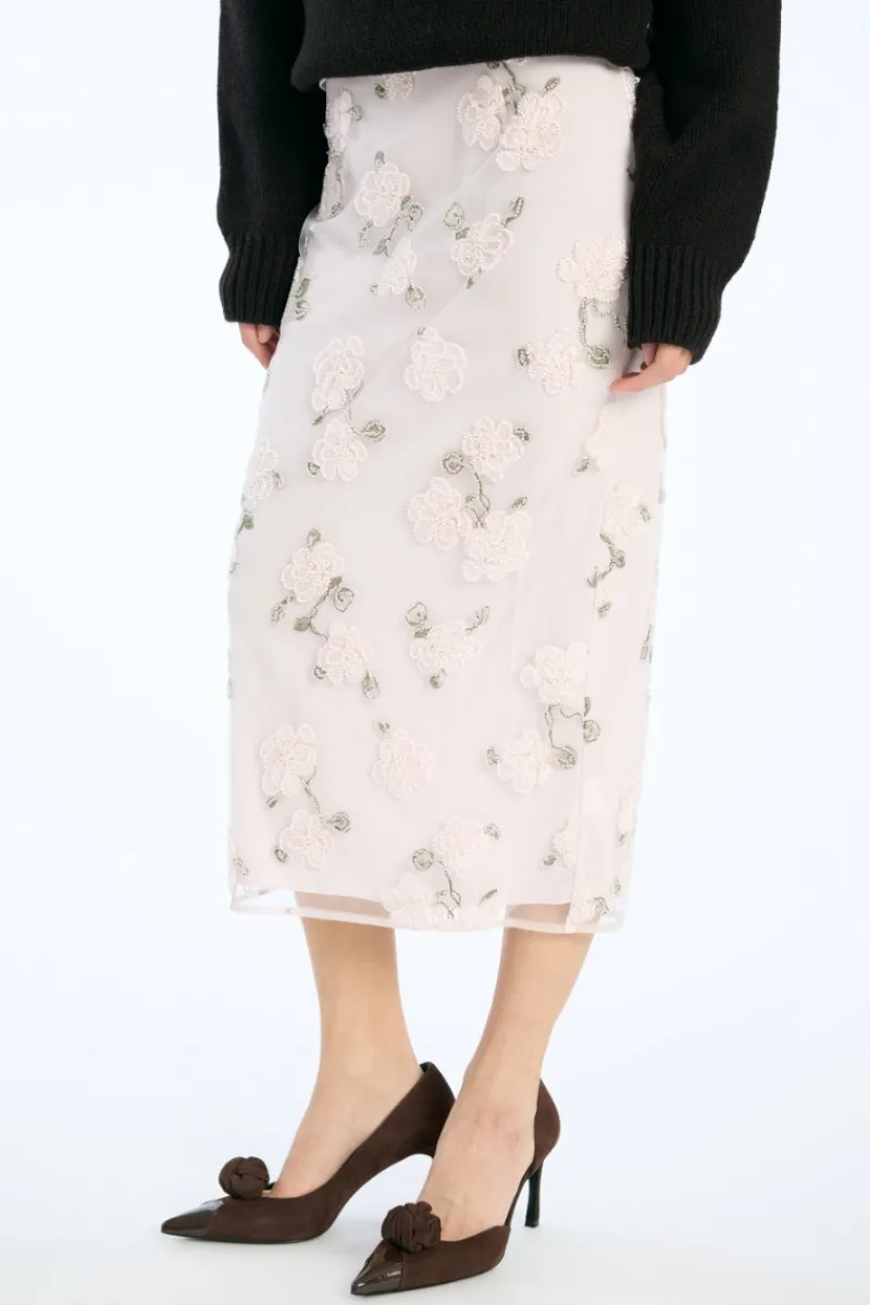 Skirts-ROTATE Birger Christensen Sequin Midi Pencil Skirt Light Pink Lilac Ash Comb. color