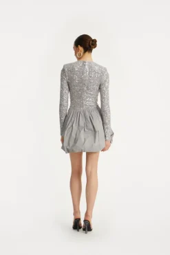 Sequins|Mini Dresses-ROTATE Birger Christensen Sequin Mini Dress Grey Alloy (Light Gray) color