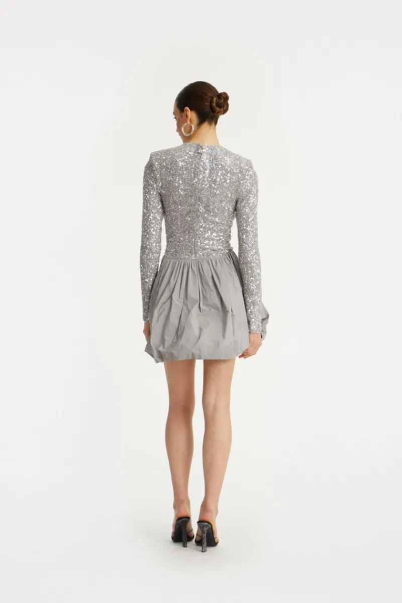 Sequins|Mini Dresses-ROTATE Birger Christensen Sequin Mini Dress Grey Alloy (Light Gray) color