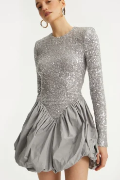 Sequins|Mini Dresses-ROTATE Birger Christensen Sequin Mini Dress Grey Alloy (Light Gray) color