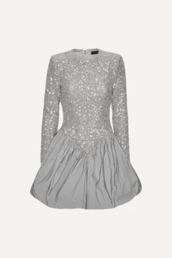 Sequins|Mini Dresses-ROTATE Birger Christensen Sequin Mini Dress Grey Alloy (Light Gray) color
