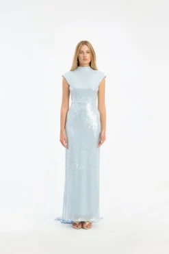 Sequins|Dresses-ROTATE Birger Christensen Sequins Cap Sleeve Dress Light Blue Plein Air color