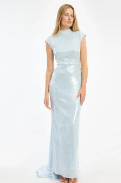 Sequins|Dresses-ROTATE Birger Christensen Sequins Cap Sleeve Dress Light Blue Plein Air color