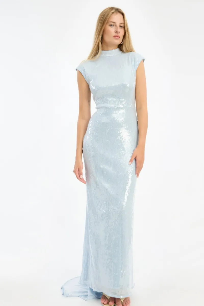 Sequins|Dresses-ROTATE Birger Christensen Sequins Cap Sleeve Dress Light Blue Plein Air color