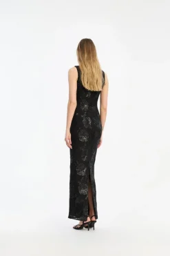 Maxi Dress|Dresses-ROTATE Birger Christensen Sequins Fitted Maxi Dress Black Black color