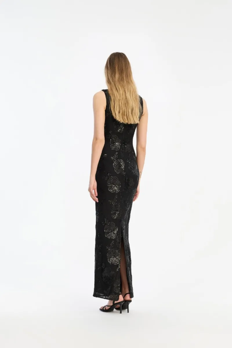 Maxi Dress|Dresses-ROTATE Birger Christensen Sequins Fitted Maxi Dress Black Black color