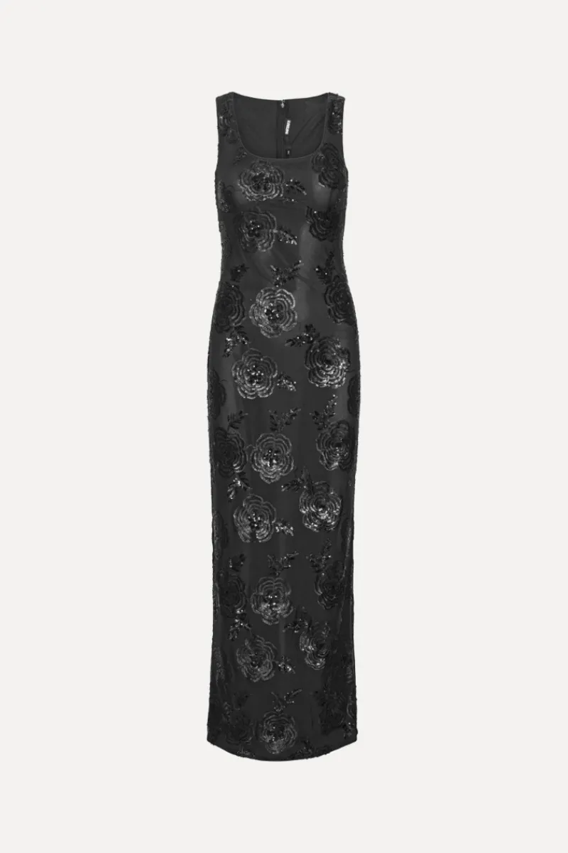 Maxi Dress|Dresses-ROTATE Birger Christensen Sequins Fitted Maxi Dress Black Black color