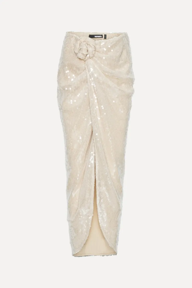 Skirts-ROTATE Birger Christensen Sequins Knot Skirt Creme Nougat color