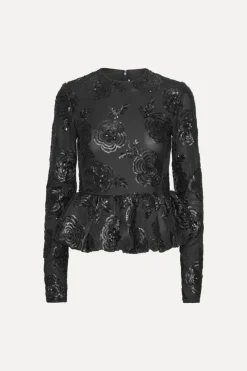 Tops-ROTATE Birger Christensen Sequins Ls Bubble Top Black Black color
