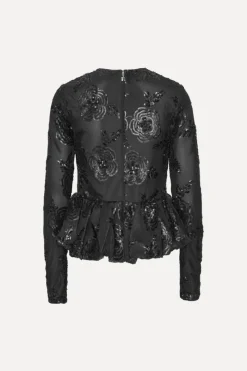 Tops-ROTATE Birger Christensen Sequins Ls Bubble Top Black Black color
