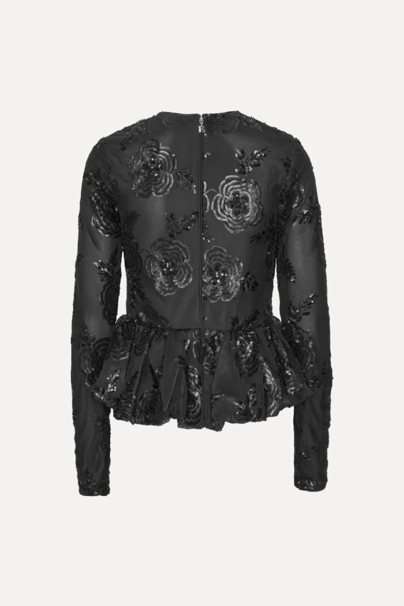 Tops-ROTATE Birger Christensen Sequins Ls Bubble Top Black Black color