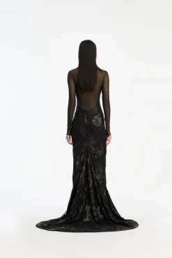 Sequins|Maxi Dress-ROTATE Birger Christensen Sequins Ls Maxi Dress Black Black color