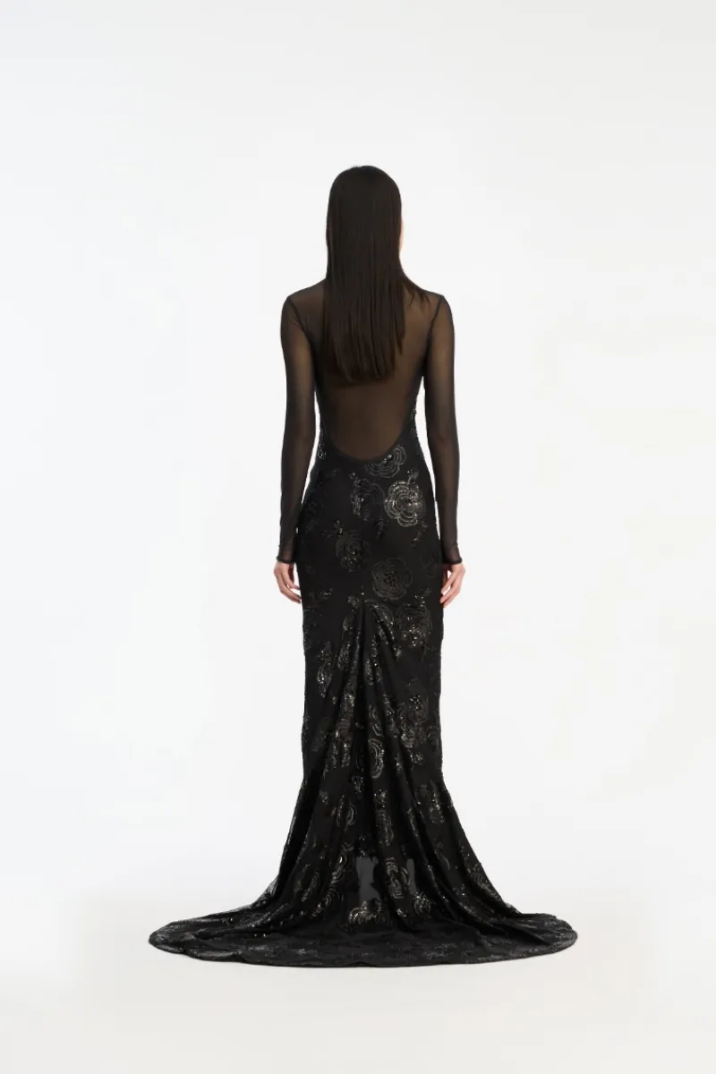 Sequins|Maxi Dress-ROTATE Birger Christensen Sequins Ls Maxi Dress Black Black color