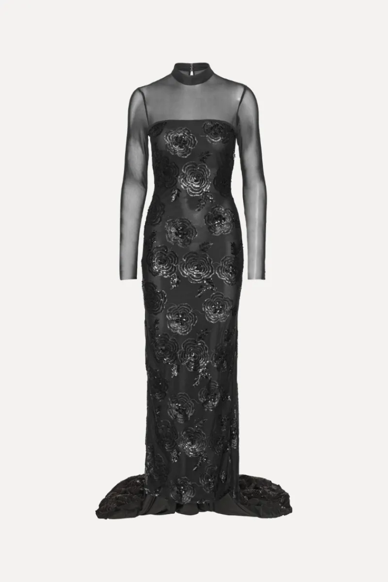 Sequins|Maxi Dress-ROTATE Birger Christensen Sequins Ls Maxi Dress Black Black color