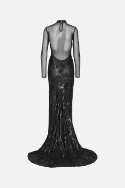 Sequins|Maxi Dress-ROTATE Birger Christensen Sequins Ls Maxi Dress Black Black color