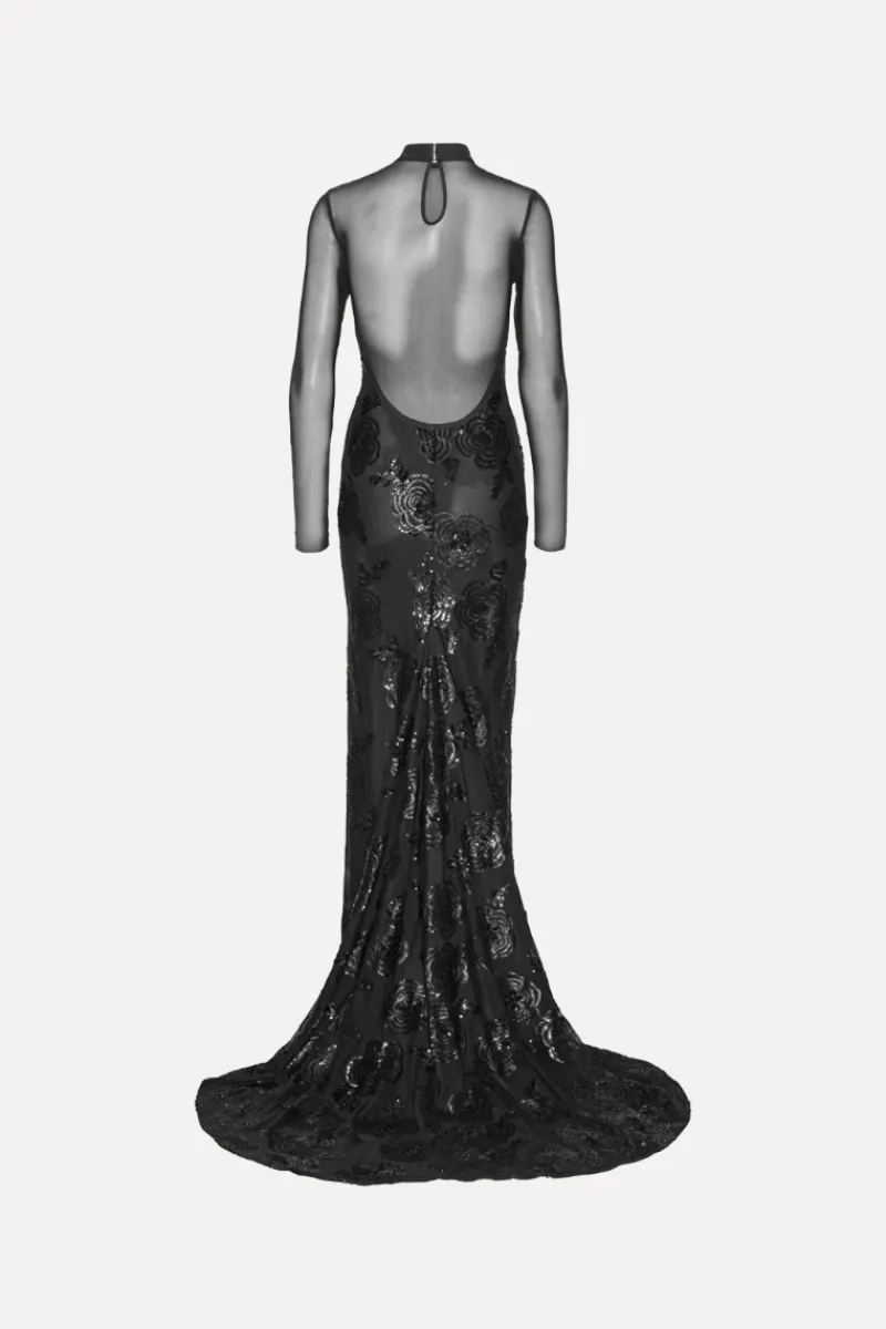 Sequins|Maxi Dress-ROTATE Birger Christensen Sequins Ls Maxi Dress Black Black color