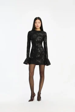 Sequins|Dresses-ROTATE Birger Christensen Sequins Ls Mini Dress Black Black color